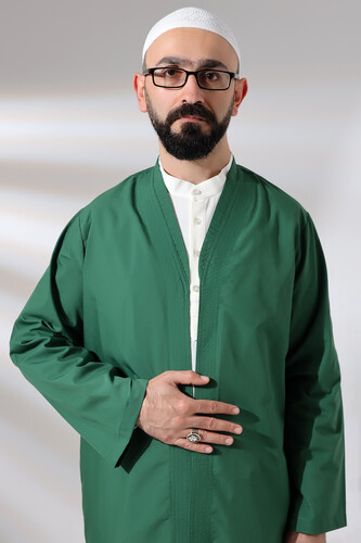 Green Men's Prayer Dress V-Neck Buttonless Open Front Prayer Robe - 9