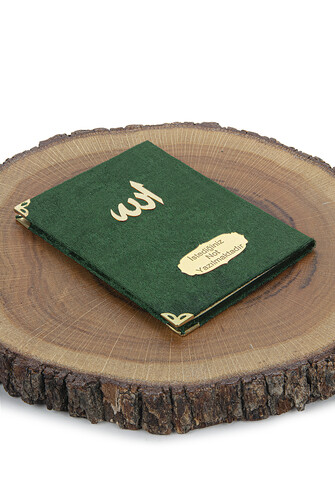 Green Mevlüt Gift Velvet Covered Yasin Book Prayer Beads Dowry Prayer Rug Set - 6