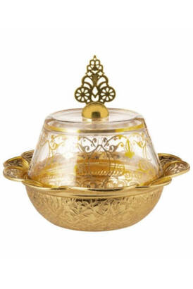 Hac Umrah Glass Covered Sugar Bowl and Date Bowl Gold - 2