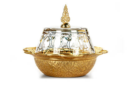 Hac Umrah Glass Covered Sugar Bowl and Date Bowl Gold - 3