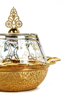 Hac Umrah Glass Covered Sugar Bowl and Date Bowl Gold - 5