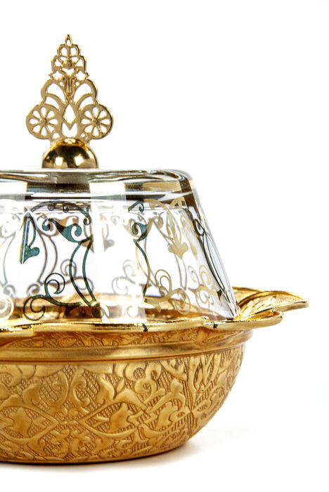 Hac Umrah Glass Covered Sugar Bowl and Date Bowl Gold - 5