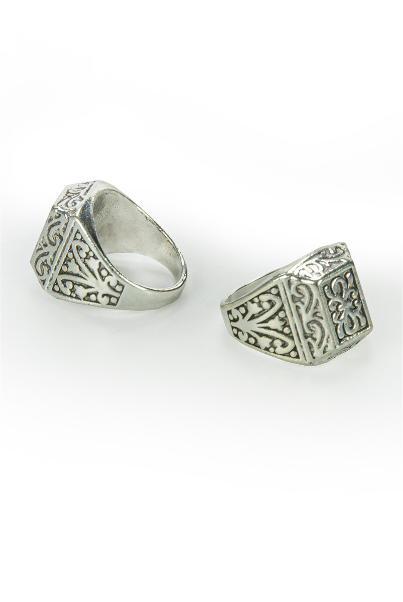 Hajj Umrah Gift 24 Pcs Patterned Silver Color Men's Ring - 3