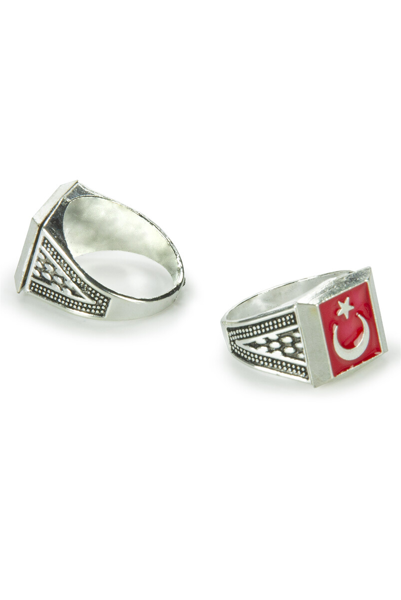 Hajj Umrah Gift 24 Pieces Crescent and Star Türkiye Men's Ring - 3