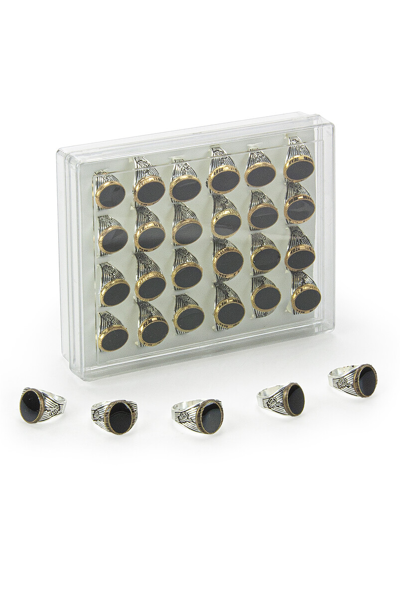 Hajj Umrah Gift 24 Pieces Ottoman Tugra Oval Men's Ring - 1