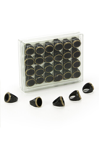 Hajj Umrah Gift 24 Pieces Oval Patterned Men's Ring - 1