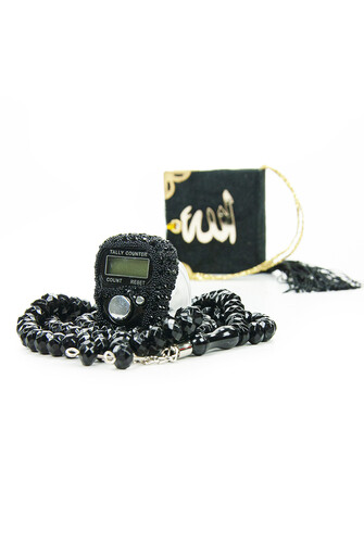 Hajj Umrah Gift Set with Stone Chanting, Mini Quran and Crystal Stone Prayer Beads, Black Color - 4