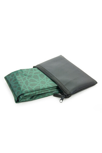 Hajj Umrah, Vehicle and Travel Prayer Mat with Green Leather Bag and Non-Slip Base - 4