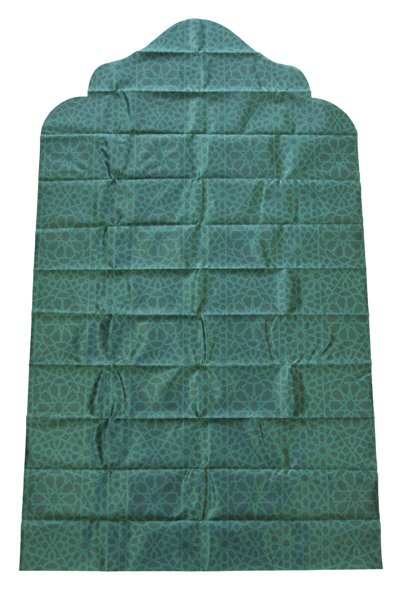 Hajj Umrah, Vehicle and Travel Prayer Mat with Green Leather Bag and Non-Slip Base - 5