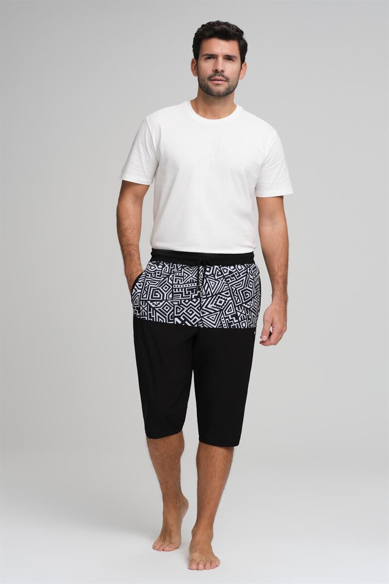 Haşema Arel Men's Long Beach Shorts HSM-2967 White Black - 1