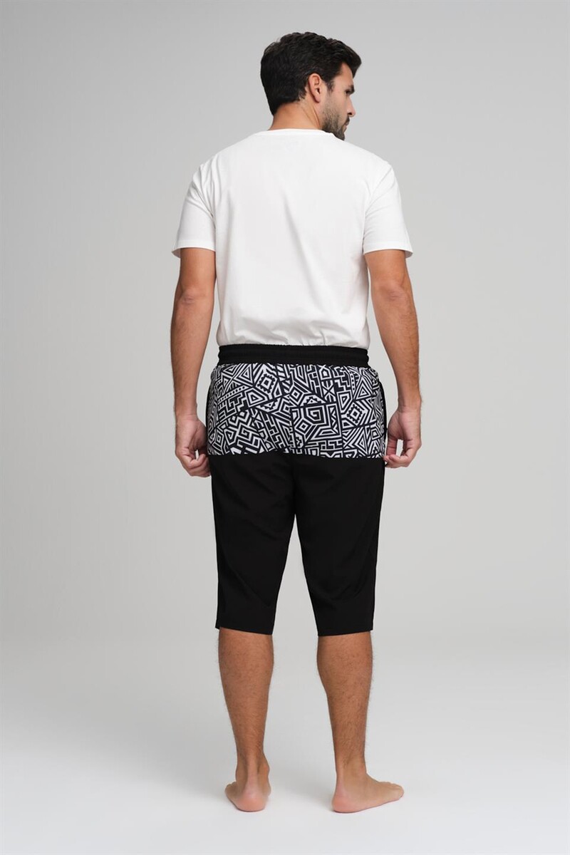 Haşema Arel Men's Long Beach Shorts HSM-2967 White Black - 2