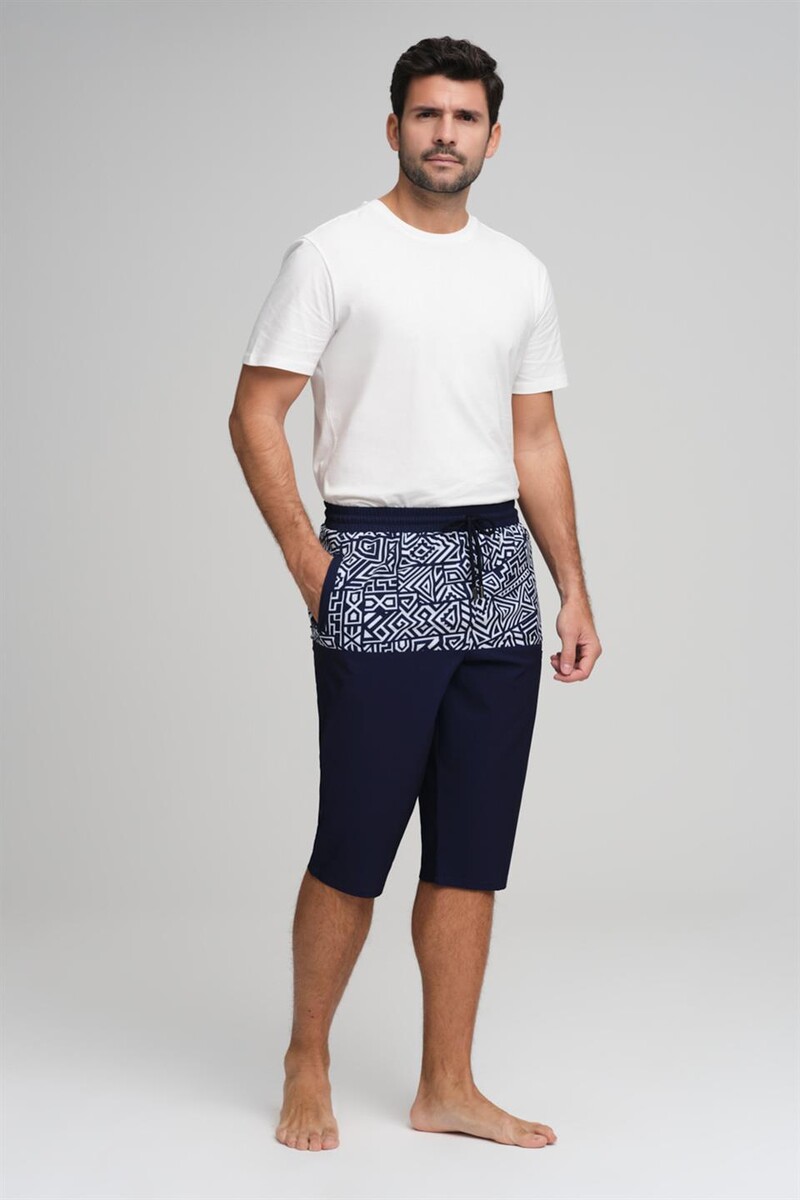 Haşema Arel Men's Long Beach Shorts HSM-2967 White Navy - 1