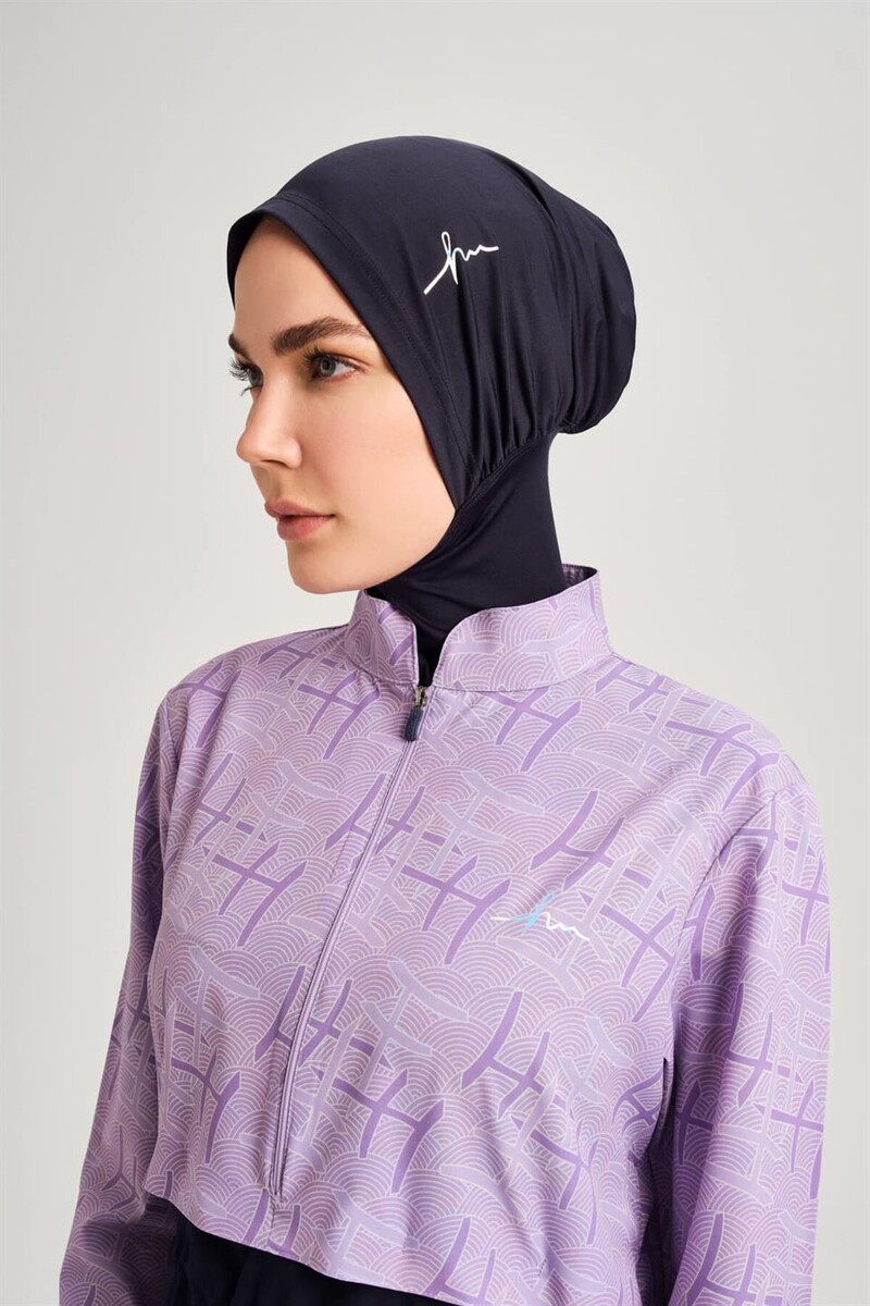 Haşema Esila Monogram Patterned Fully Covered Hijab Swimsuit HSM-2934 Lilac - 8