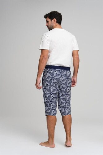 Haşema Prism Patterned Navy Blue Long Men's Sea Shorts HSM-2966 - 2