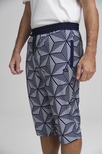 Haşema Prism Patterned Navy Blue Long Men's Sea Shorts HSM-2966 - 3