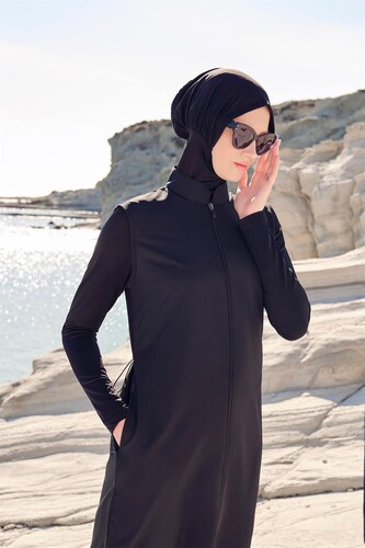 Haşema Sine Fully Covered Hijab Swimsuit H-6021-23 Black - 1