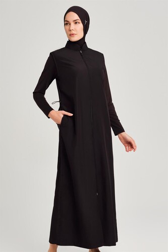 Haşema Sine Fully Covered Hijab Swimsuit H-6021-23 Black - 5