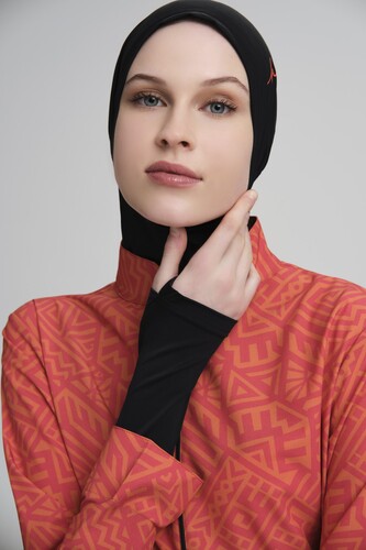 Haşema Esila HSM-2934-22 Orange Black Gilet Full Hijab Swimsuit - 6