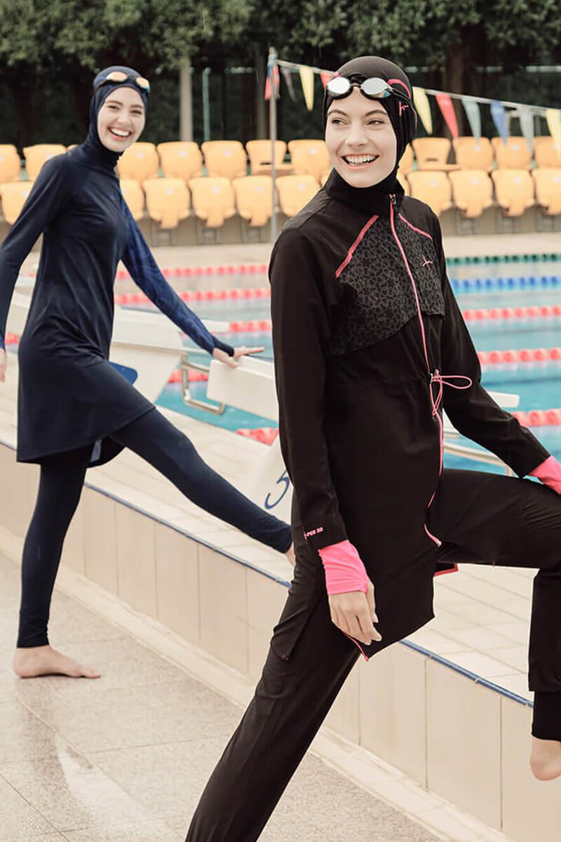 Hashema Performance Series Flexible Woven Swimmer Full Closed Hijab Swimsuit Set HSM-2010 Black - 1