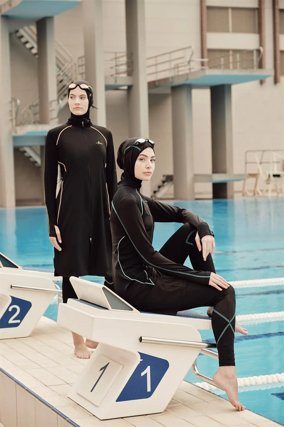 Hashema Performance Series Honeycomb Texture Detailed Swimmer Full Closed Hijab Swimsuit HSM-2002 Black - 1