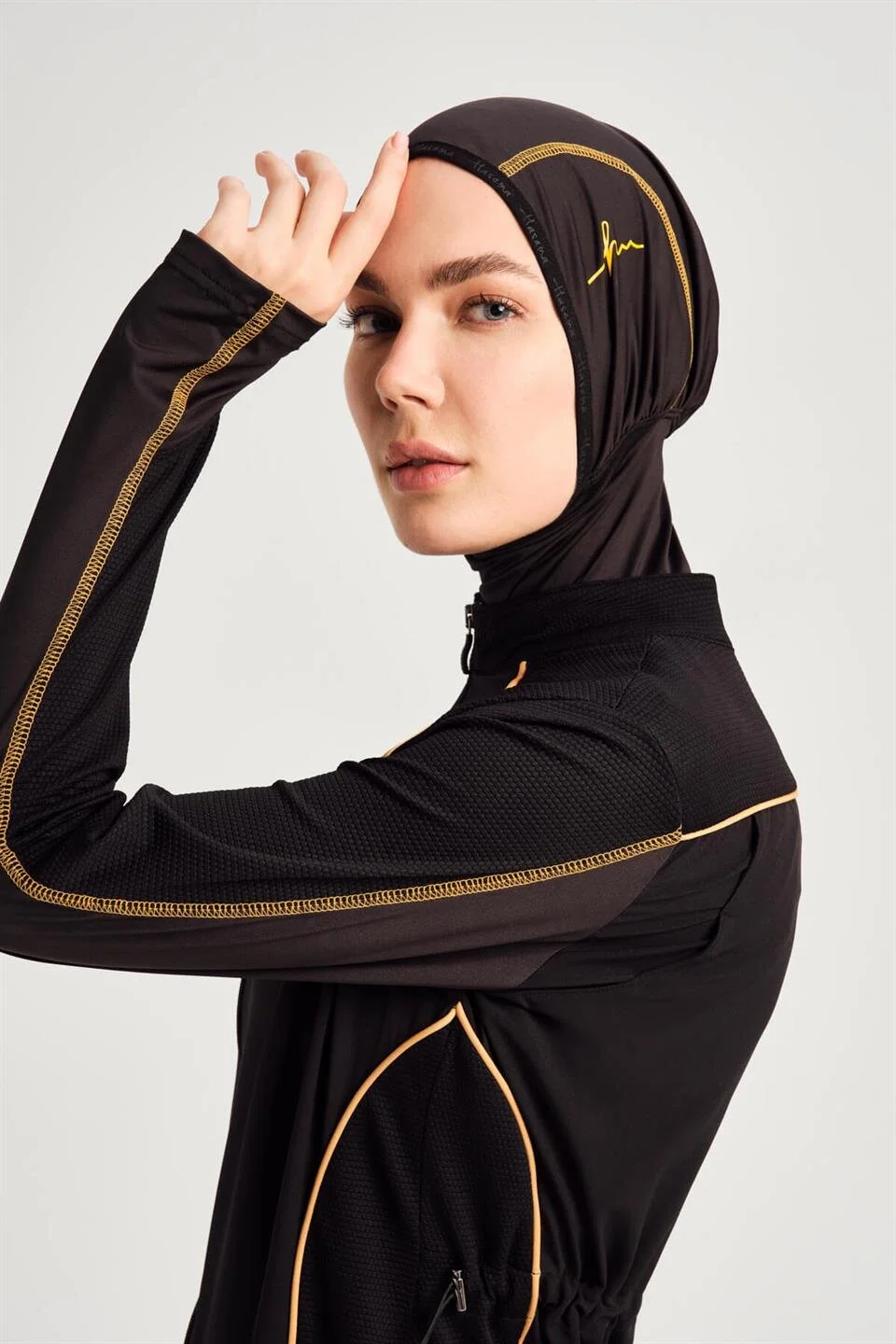 Hashema Performance Series Honeycomb Texture Detailed Swimmer Full Closed Hijab Swimsuit HSM-2002 Black - 5