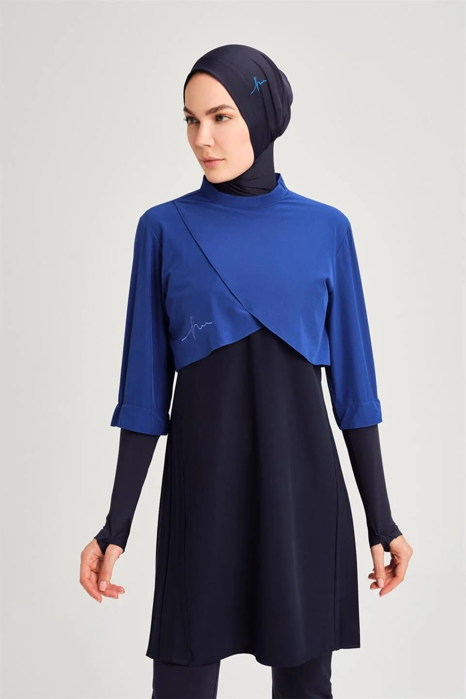 Hashema Su Full Closed Hijab Swimsuit With Back Pleat Detail Gilet HSM-3058 Saks Blue - 5