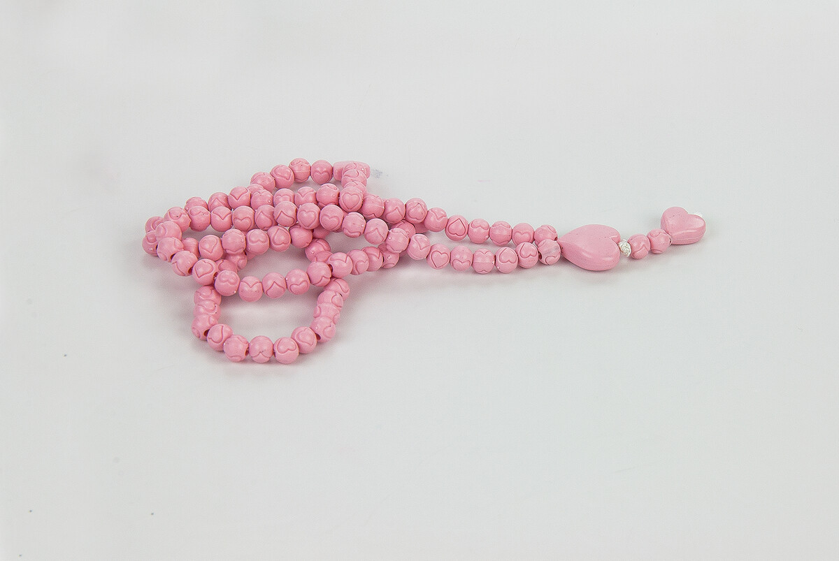 Heart Patterned Rose Scented Rosary in Rose Box - Pink - 4