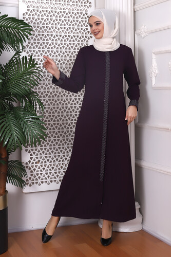 Herringbone Stone Plum Abaya 9378-22 - 1