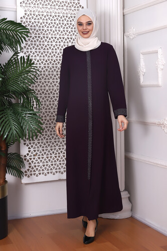 Herringbone Stone Plum Abaya 9378-22 - 2