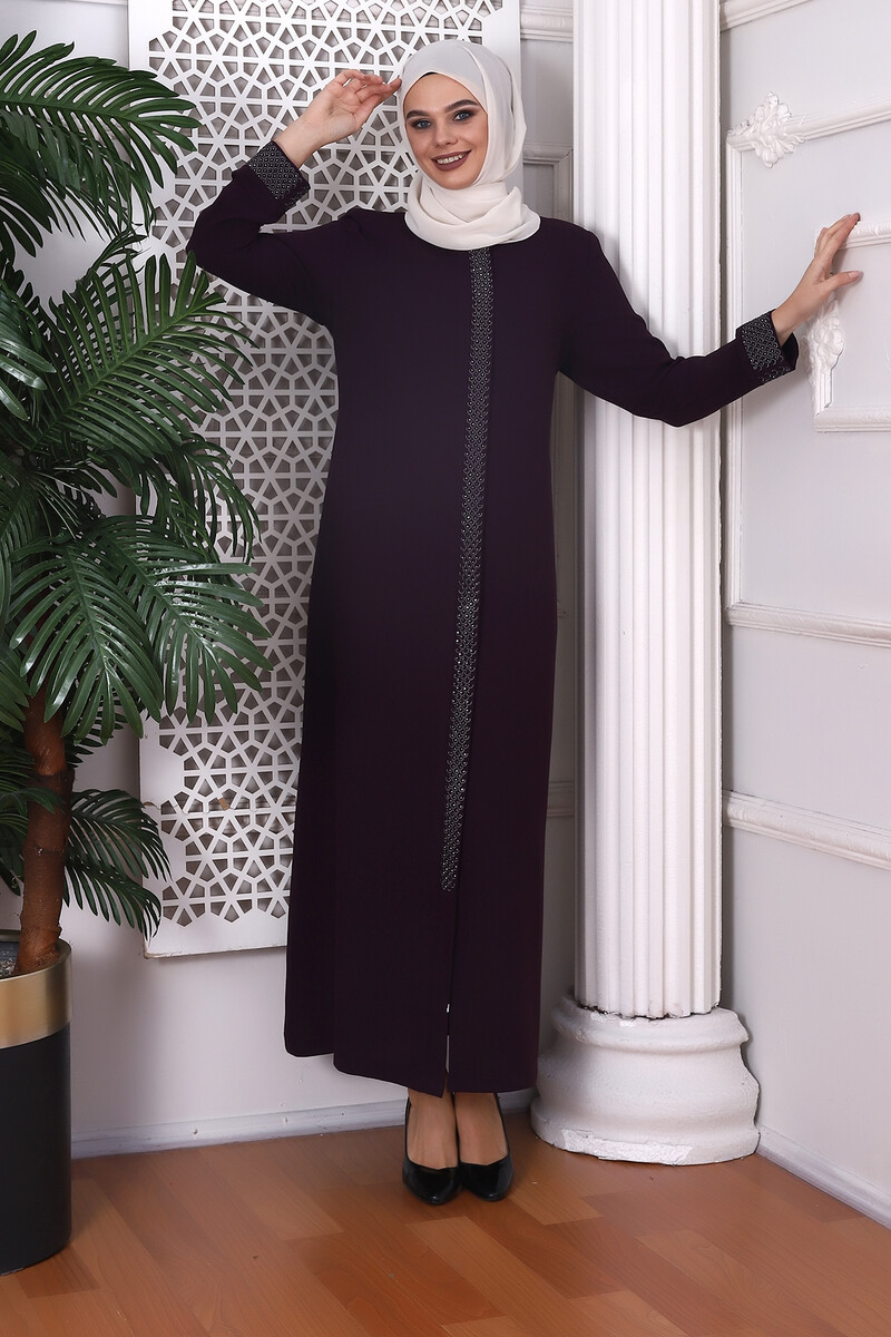 Herringbone Stone Plum Abaya 9378-22 - 3