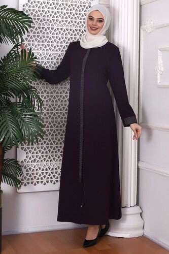 Herringbone Stone Plum Abaya 9378-22 - 4