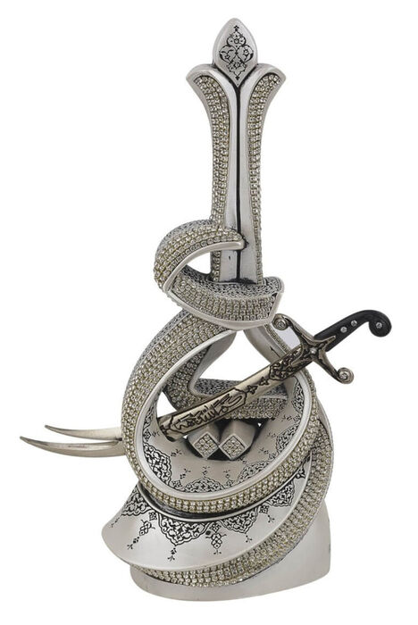 Hz. Ali Written Zülfikar Sword Crystal Stone Religious Gift Trinket Silver - 1