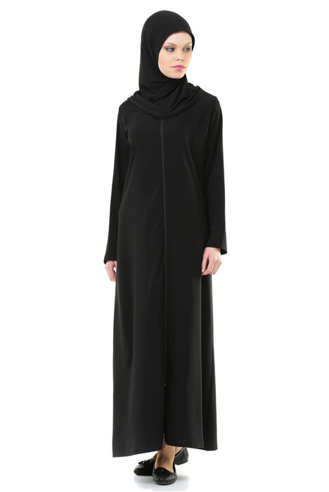 Ikhwan 5008-1 Black Practical Self Covered Prayer Dress - 1