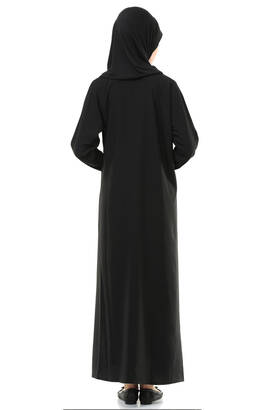 Ikhwan 5008-1 Black Practical Self Covered Prayer Dress - 2