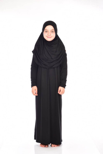 İhvan Children's Practical Prayer Dress 8-12 Years Old Black - 2