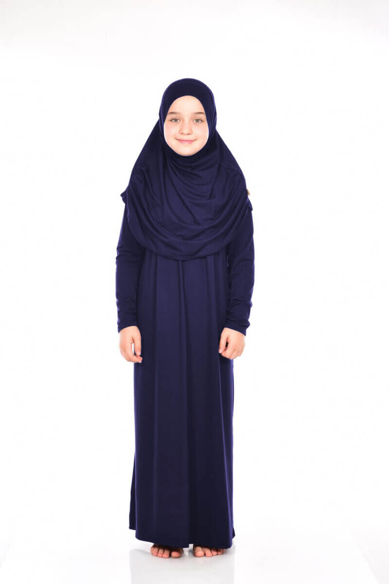 İhvan Children's Practical Prayer Dress 8-12 Years Old Navy Blue - 2