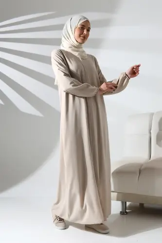 İhvan Elit Fabric Cream Aveze Abaya - 2