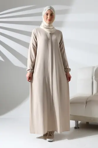 İhvan Elit Fabric Cream Aveze Abaya - 1