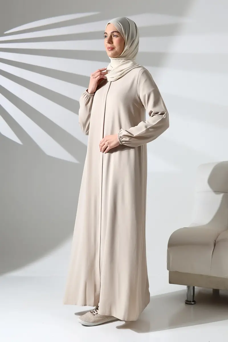 İhvan Elit Fabric Cream Aveze Abaya - 3