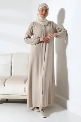 İhvan Elit Fabric Cream Aveze Abaya - 7