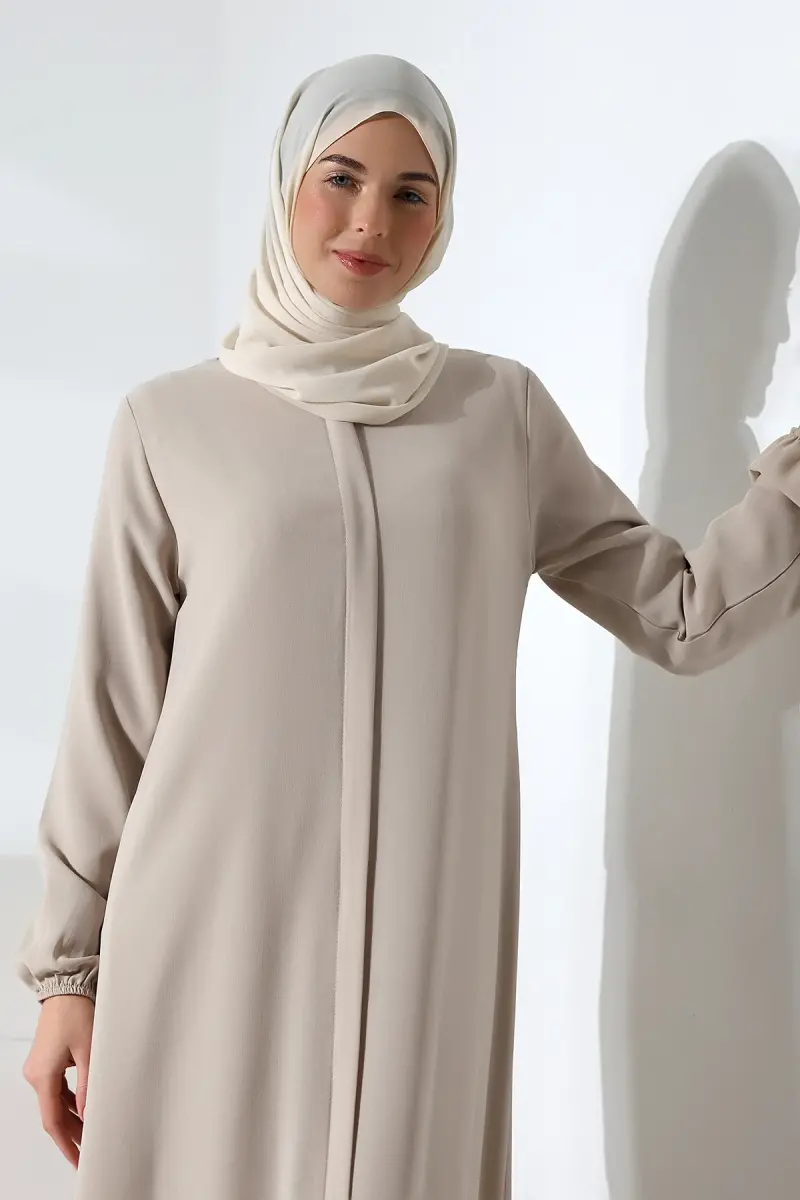 İhvan Elit Fabric Cream Aveze Abaya - 6