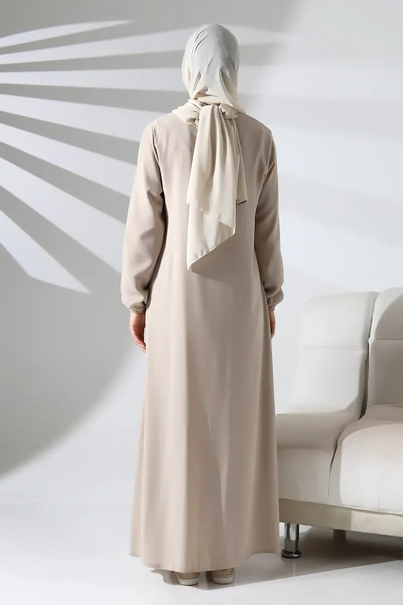 İhvan Elit Fabric Cream Aveze Abaya - 5