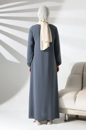 İhvan Elit Fabric Gray Aveze Abaya - 8