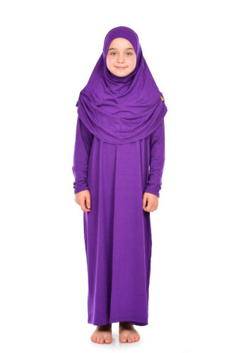 İhvan Children's Practical Prayer Dress Purple for 8-12 Ages - 1