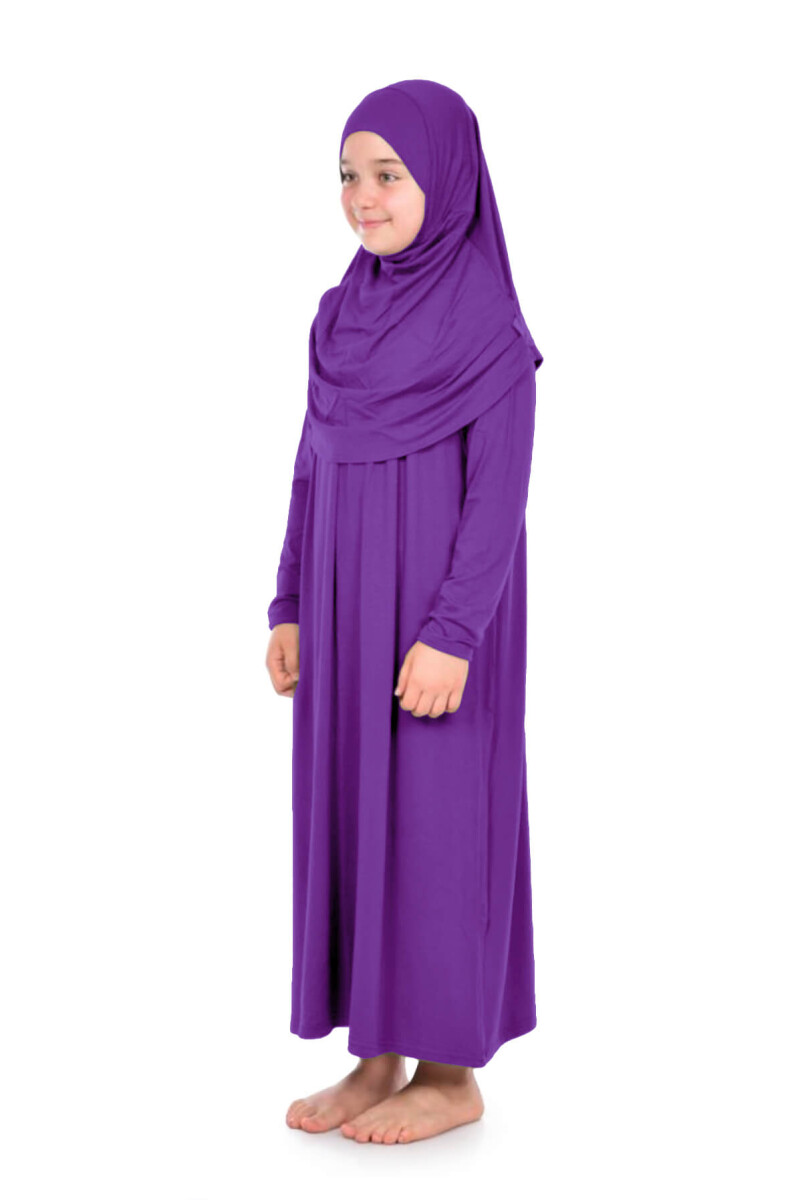 İhvan Children's Practical Prayer Dress Purple for 8-12 Ages - 3