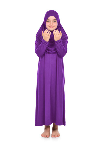 İhvan Children's Practical Prayer Dress Purple for 8-12 Ages - 2