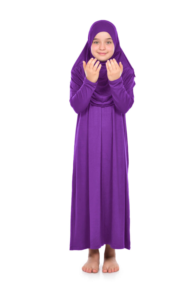 İhvan Children's Practical Prayer Dress Purple for 8-12 Ages - 2