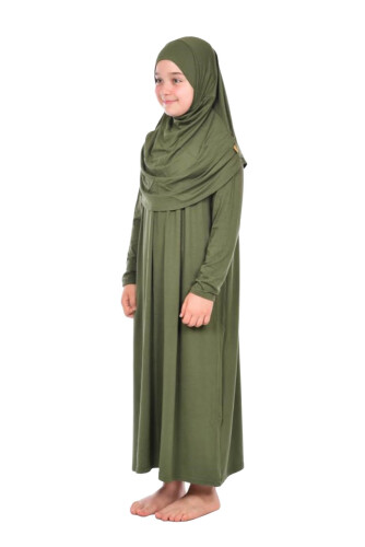 İhvan Kids Practical Prayer Dress 8-12 Ages Khaki - 2