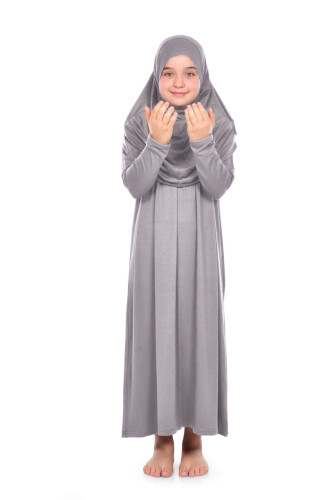 İhvan Child Practical Prayer Dress 9-11 Ages Gray Color - 2