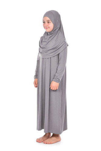 İhvan Child Practical Prayer Dress 9-11 Ages Gray Color - 3